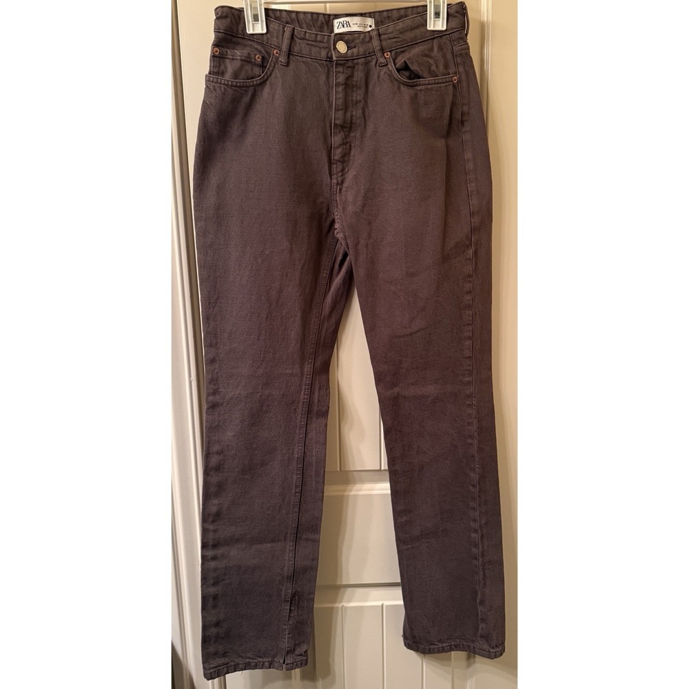 Zara High Rise Straight Leg Jeans Size 6 Brown Taupe Signature Denim W28 L32